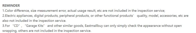EastMallBuy exclusions for colour, measurement error, function and sealed goods