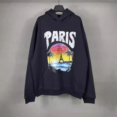 Paris Sunset Hoodie with Eiffel Tower and Palm Trees Design